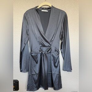 NWT LUSH STEEL BLUE GREY SATIN DRESS, SMALL